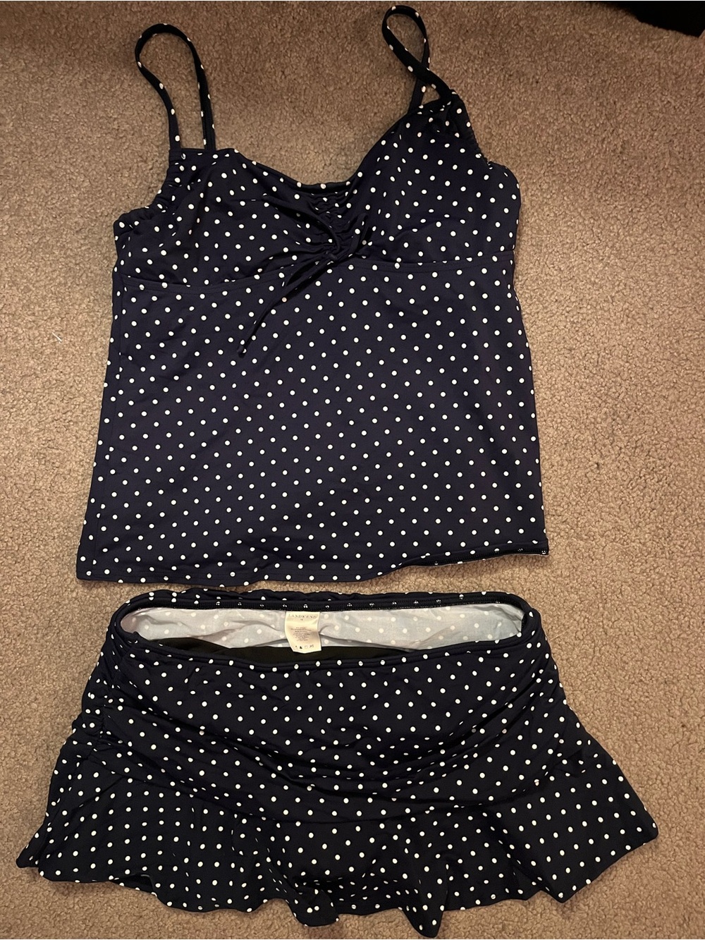 Lands' End Navy and White Polka Dot Swim Skirt Set